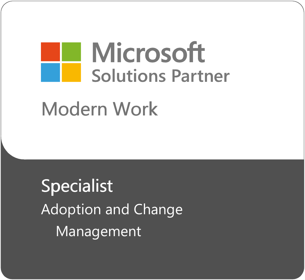 Badge officiel Microsoft Solutions Partner, qualification Modern Work avec spécialisation Adoption and Change Management